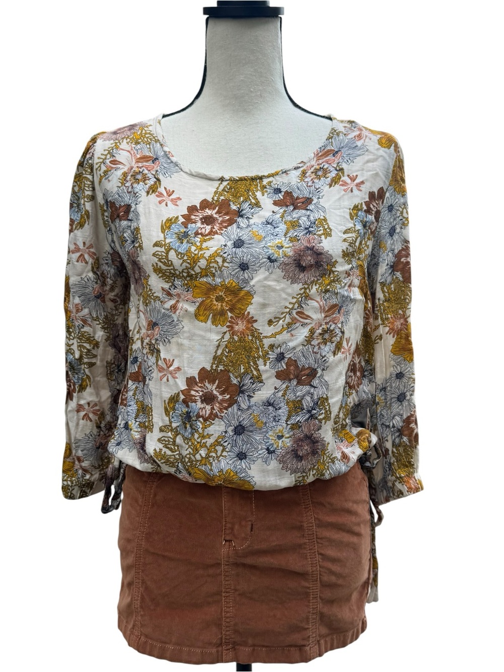 Willow & Root Floral Boho Blouse Side Tie Top Cottagecore Medium